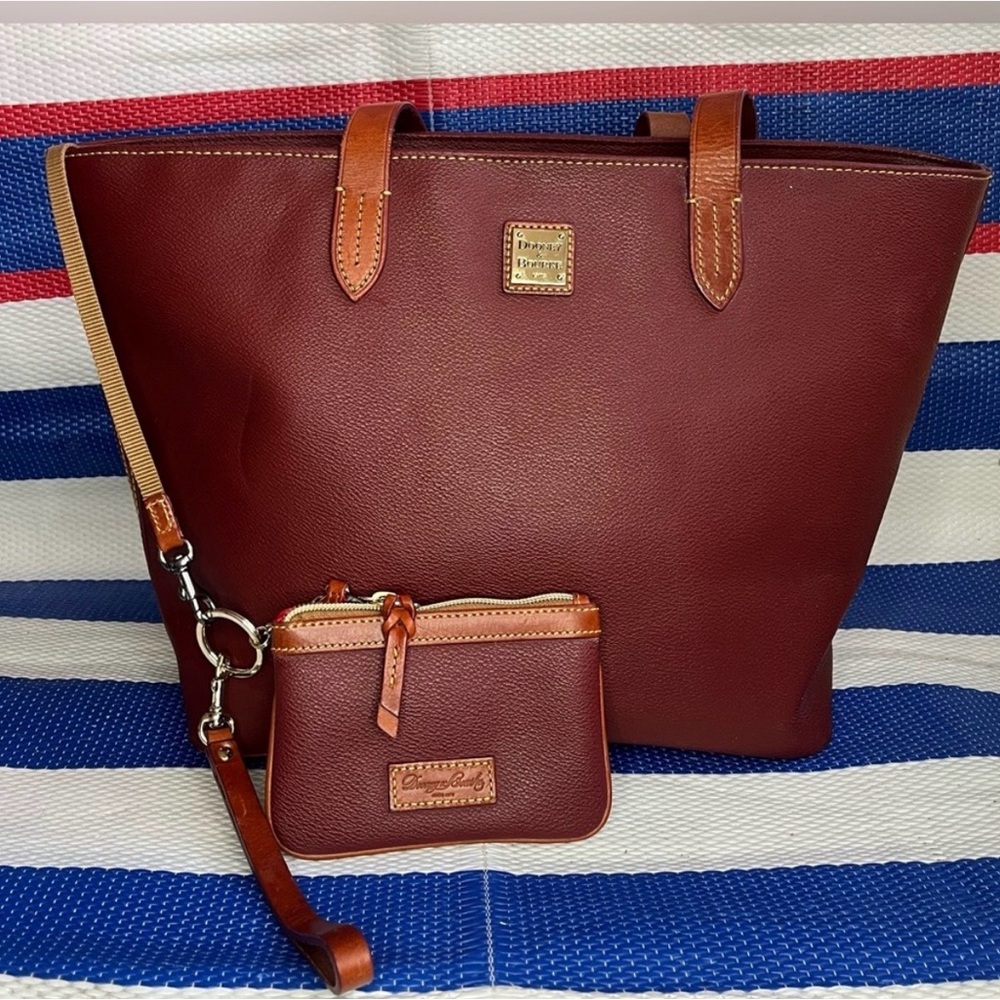 Dooney & Bourke Burgundy and Tan Tote with Wristlet